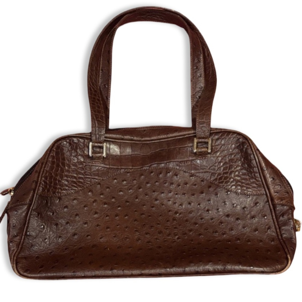 Bloomingdales Italian Brown- Burgundy Leather Handbag EUC